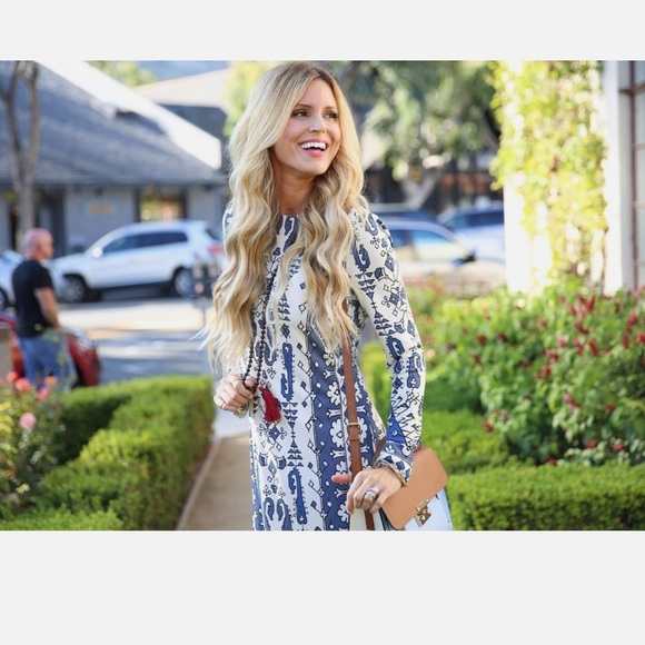 Tory Burch Navy and Cream Long Sleeve Dress - Picture 2 of 6